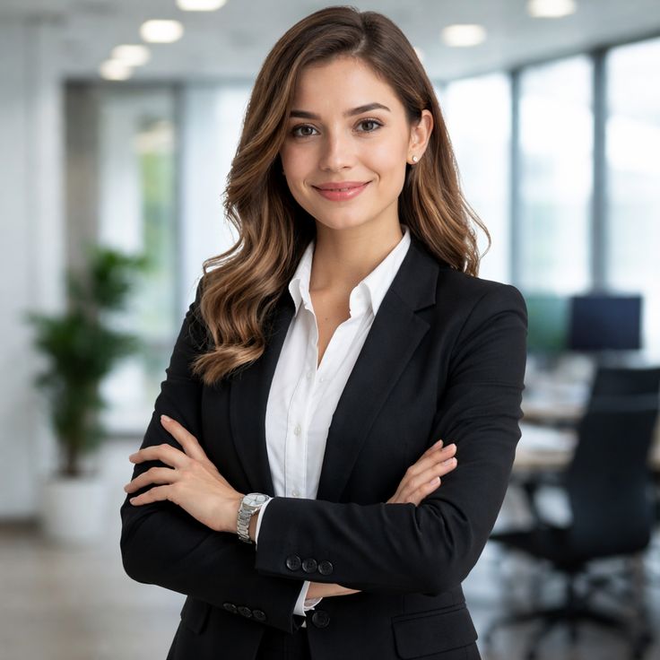 confident female executive in contemporary workspace